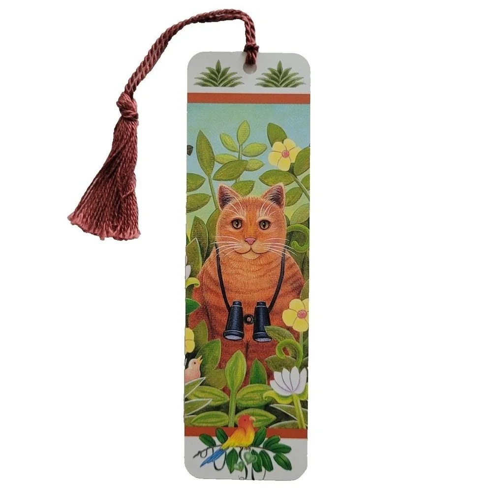 Vintage 90s Birdwatching Cat Bookmark, Elizabeth King Brownd, Artworks 1993 EB02